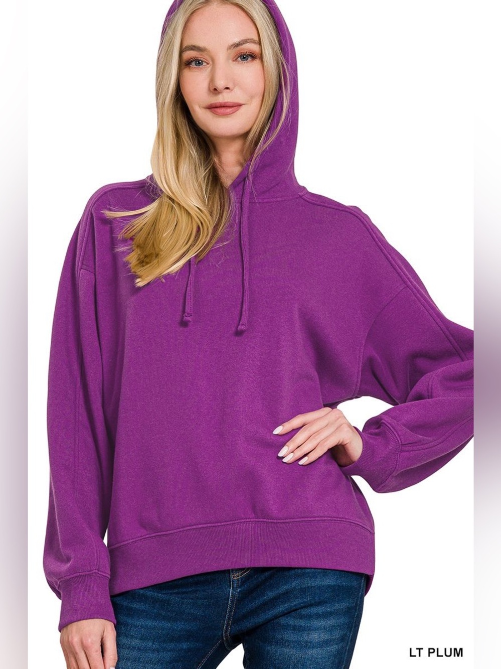 Zenana Light Plum Hoodie Long Sleeve Relaxed Fit